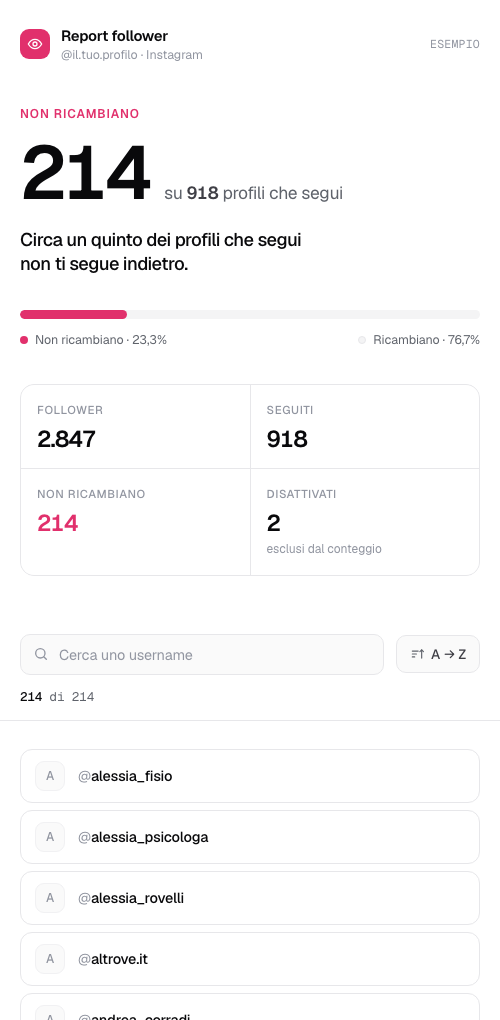 Il report NonTiSegue visualizzato su smartphone